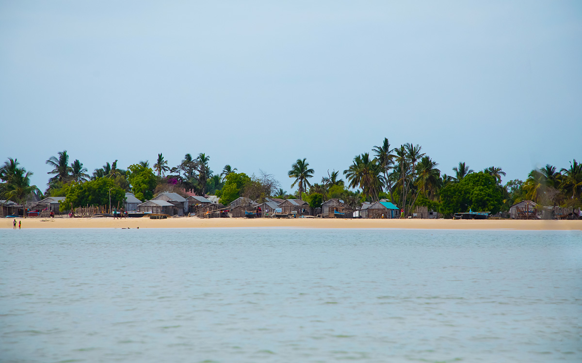 A view of the thatched huts along the coast of Toliara, Madagascar.
